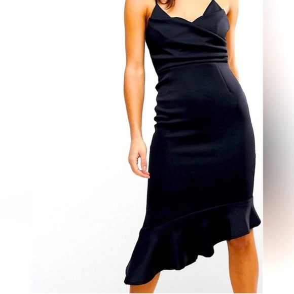 NWT ASOS Black Cami Scuba Ruffle Edge Midi Dress - Picture 4 of 7